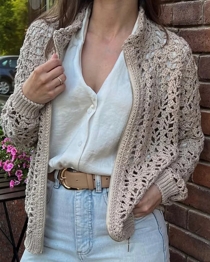 Vintage Crochet Openwork Zipper Sweater