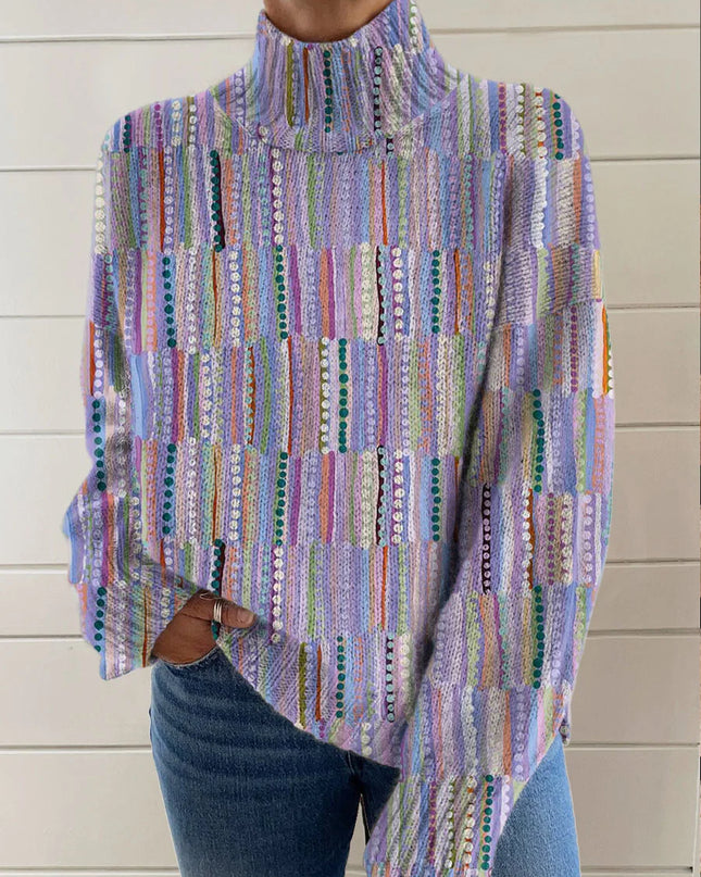 Pastel Stitched Stripes Knit Turtleneck Sweater