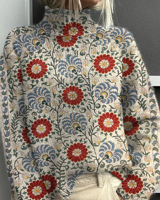 Vintage Bloom Knit Turtleneck Sweater