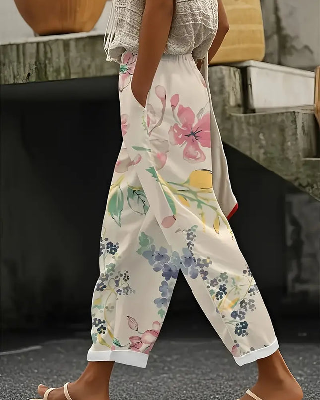 Pastel Floral Print Straight Leg Pants