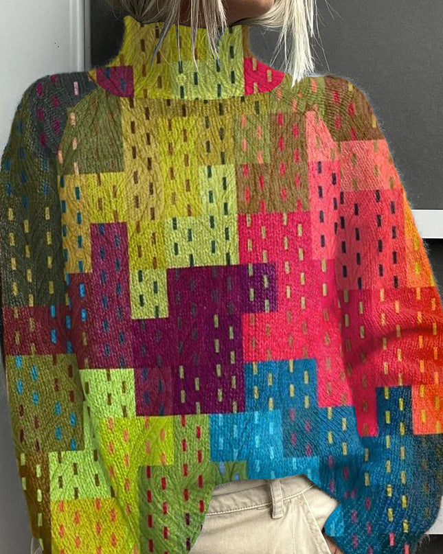 Retro Mosaic Knit Turtleneck