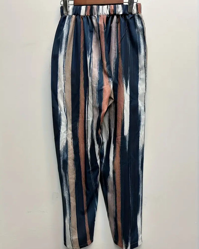 Navy & Blush Vertical Stripe Ankle Pants