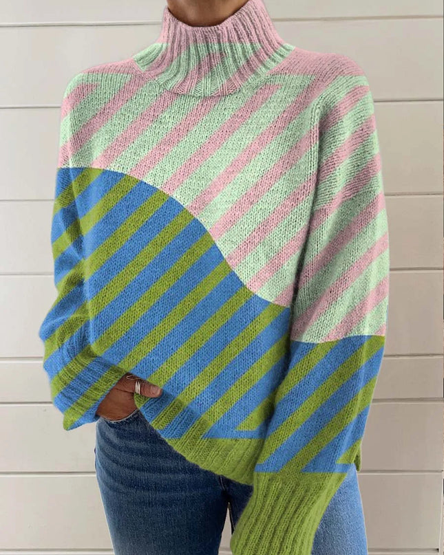 Colorblock Waves Knit Turtleneck