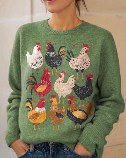 Women's Chicken Pattern Art Print Knit Pullover Sweater