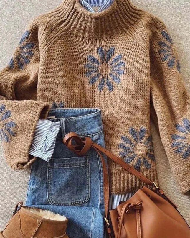 Winter Bloom Turtleneck Pullover Sweater
