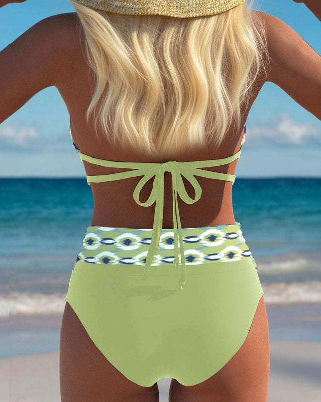 Printed Halter Bikini with High-Waist Shell Accent