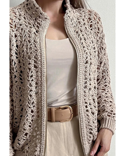 Vintage Crochet Openwork Zipper Sweater