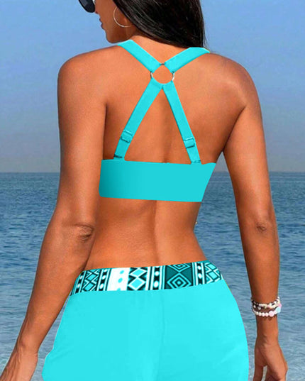 Geo-Print Halter Tankini with Shorts