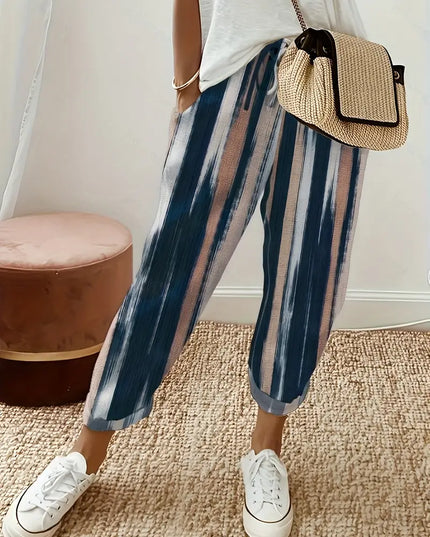 Navy & Blush Vertical Stripe Ankle Pants