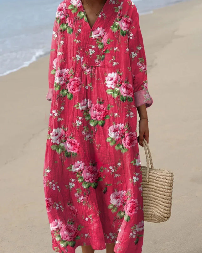 Vintage Floral Art Print Knit Turtleneck Pullover Sweater