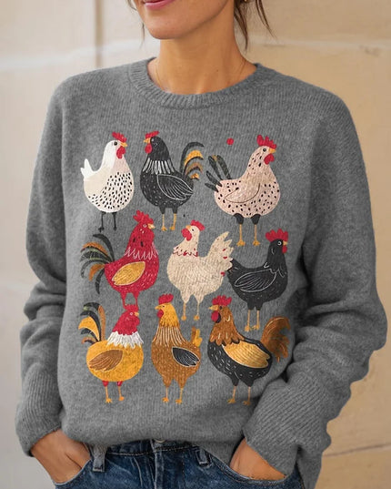 Women's Chicken Pattern Art Print Knit Pullover Sweater