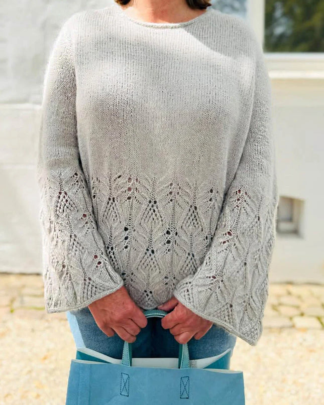 Women's Solid Color Round Neck Long Sleeve Casual Loose Hollow Splicing Sweater