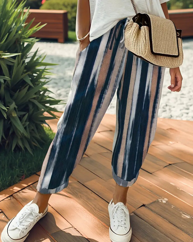 Navy & Blush Vertical Stripe Ankle Pants