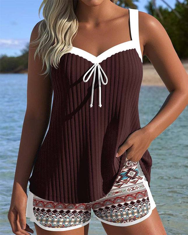 Tribal Print Shorts Tankini Set