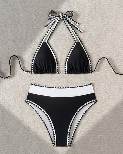 Black & White Geo-Trim Halter Bikini