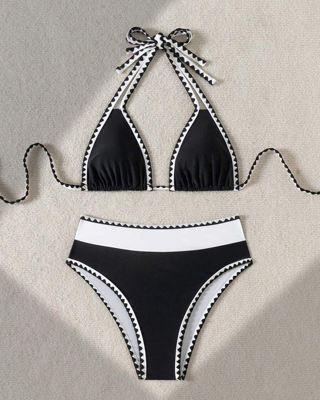Black & White Geo-Trim Halter Bikini