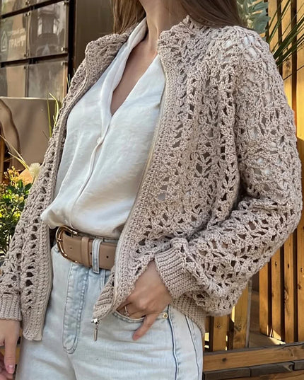 Vintage Crochet Openwork Zipper Sweater