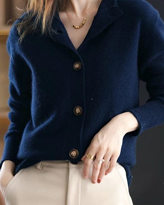 Turtleneck Button-Down Solid Color Sweater