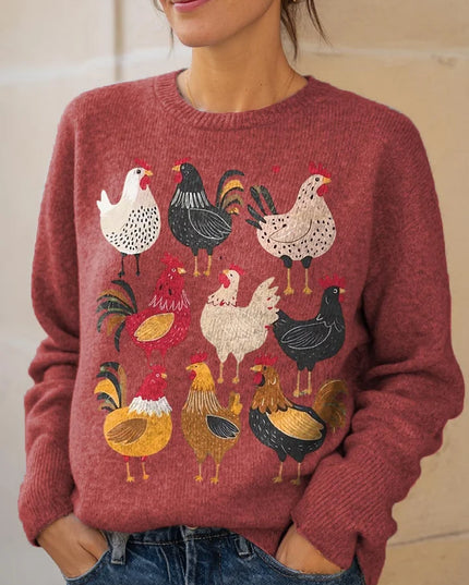 Women's Chicken Pattern Art Print Knit Pullover Sweater