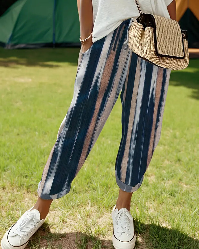 Navy & Blush Vertical Stripe Ankle Pants