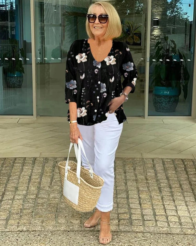 Joanne | Printed Button Tunic Top