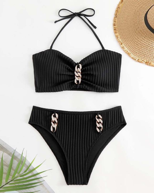Ribbed Bikini with Gold Chain Detail