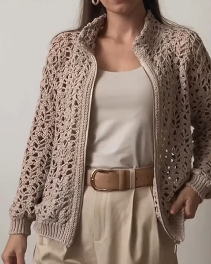 Vintage Crochet Openwork Zipper Sweater