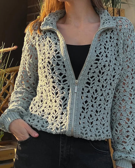 Vintage Crochet Openwork Zipper Sweater