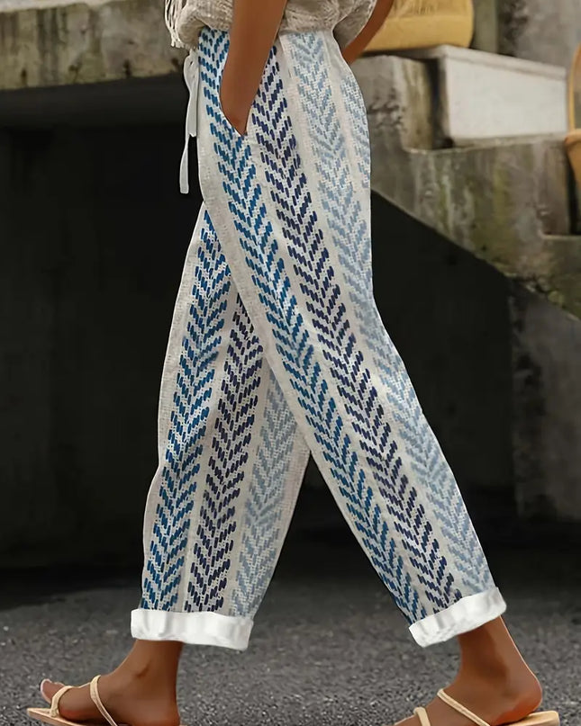 Striped Tie Front Printed Pants