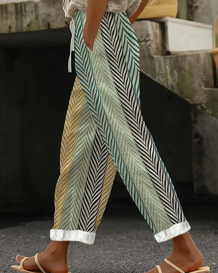 Striped Tie Front Printed Pants