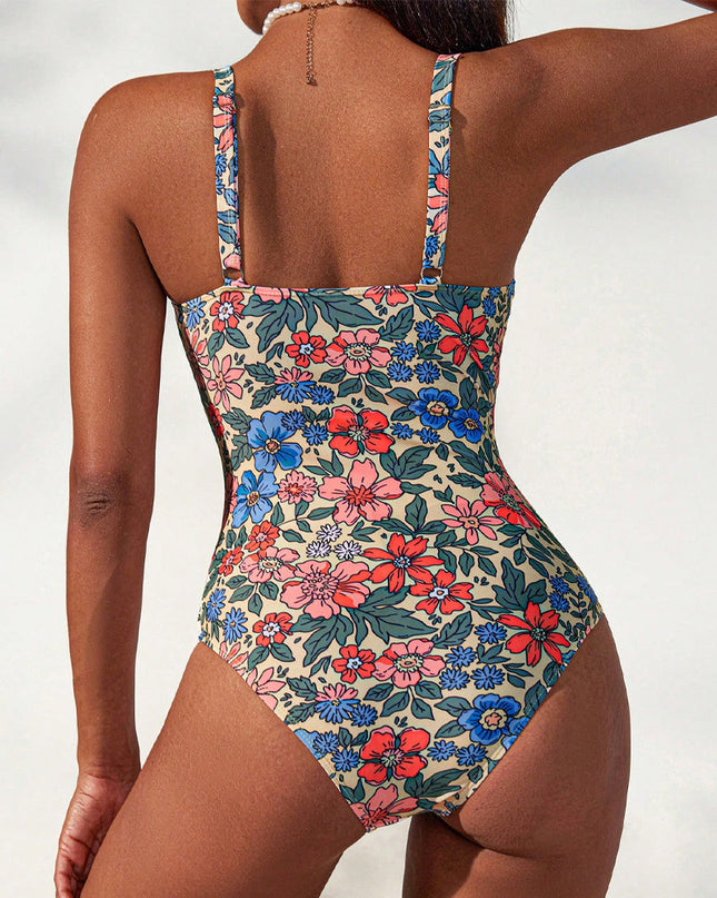 Floral Scallop-Edge One-Piece Swimsuit