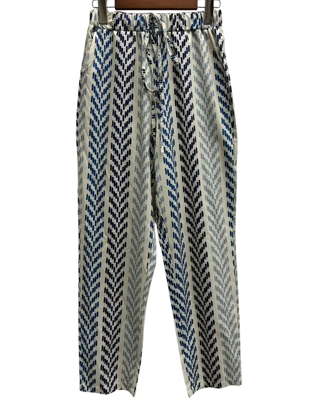 Striped Tie Front Printed Pants