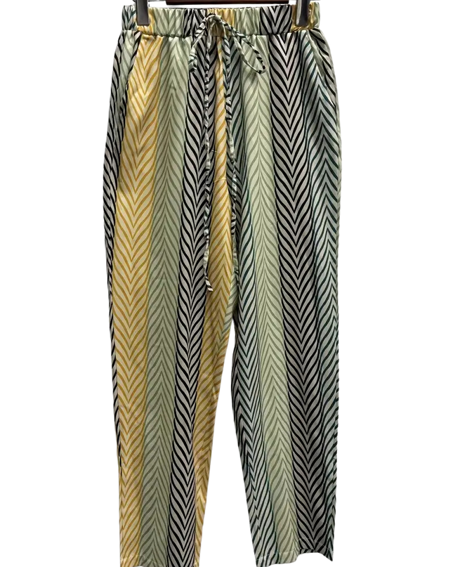 Striped Tie Front Printed Pants