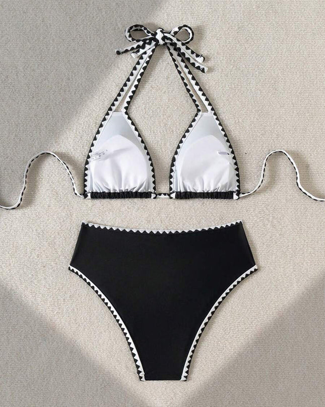 Black & White Geo-Trim Halter Bikini