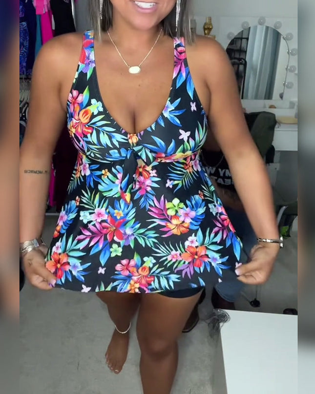 Tropical Floral Tankini with Shorts