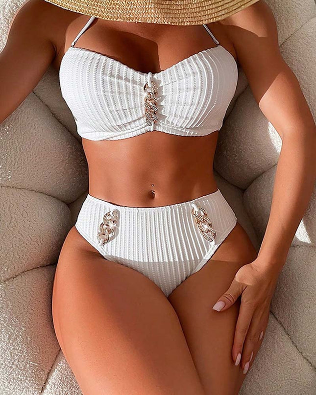 Ribbed Bikini with Gold Chain Detail